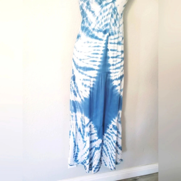 Lani Lau Hawaii Beautiful Blue & White Open Back Tie Dye Maxi Slip Dress Small - Picture 5 of 9